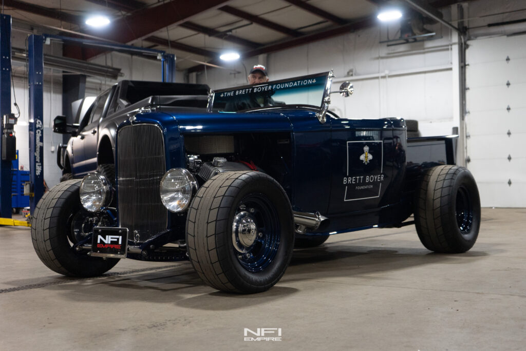 Restomod Ford Roadster in NFI Empire's service garage